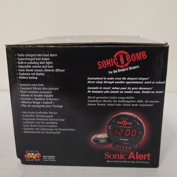 Nib! Sonic Bomb Dual Extra Loud Alarm Clock with Bed Shaker， Black | Sonic Alert - Picture 3 of 3